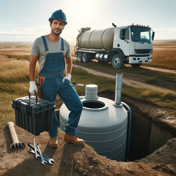 man working on commercial septic tank