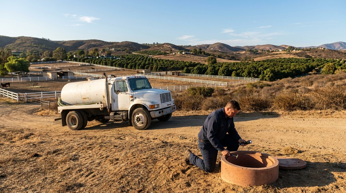 Bonsall septic pumping at a horse ranch in the San Luis Rey River valley