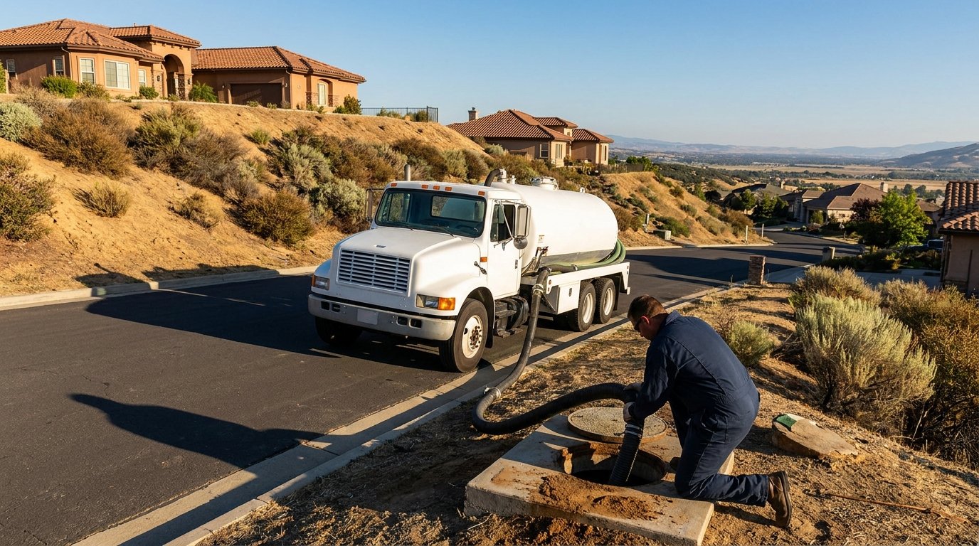El Cajon septic pumping at a hillside home in Crest above the valley