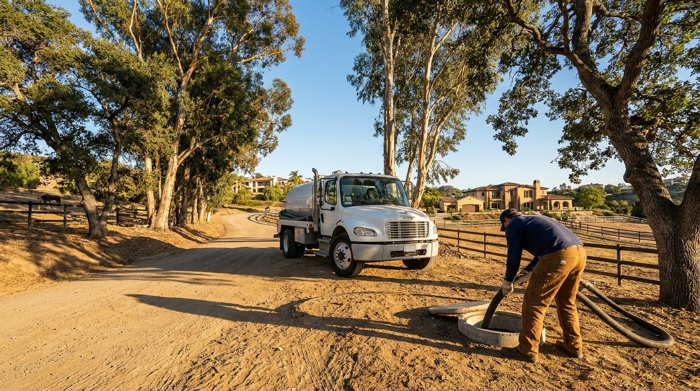 Encinitas septic pumping at a large-lot Olivenhain home among the oaks