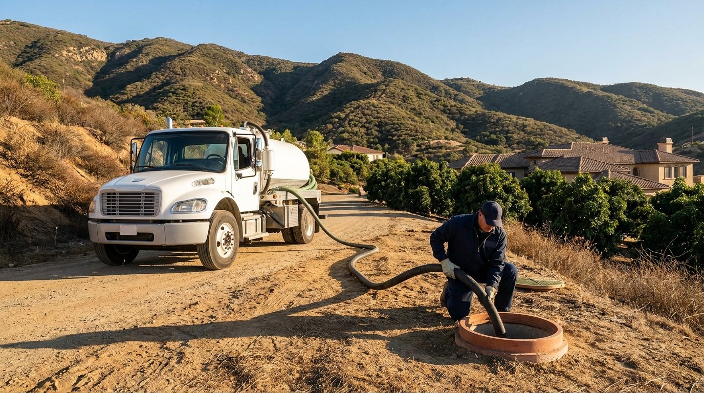 Escondido septic pumping at a rural estate among the avocado groves
