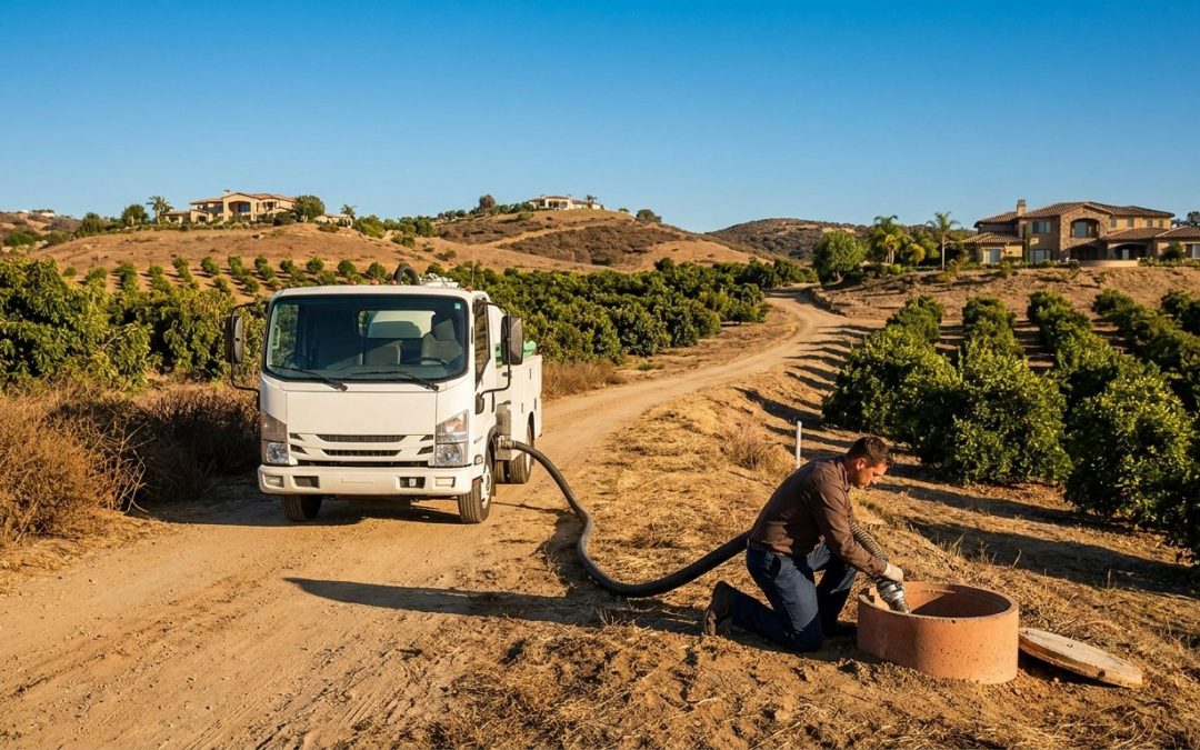 Fallbrook septic pumping at an avocado grove estate on rolling hills
