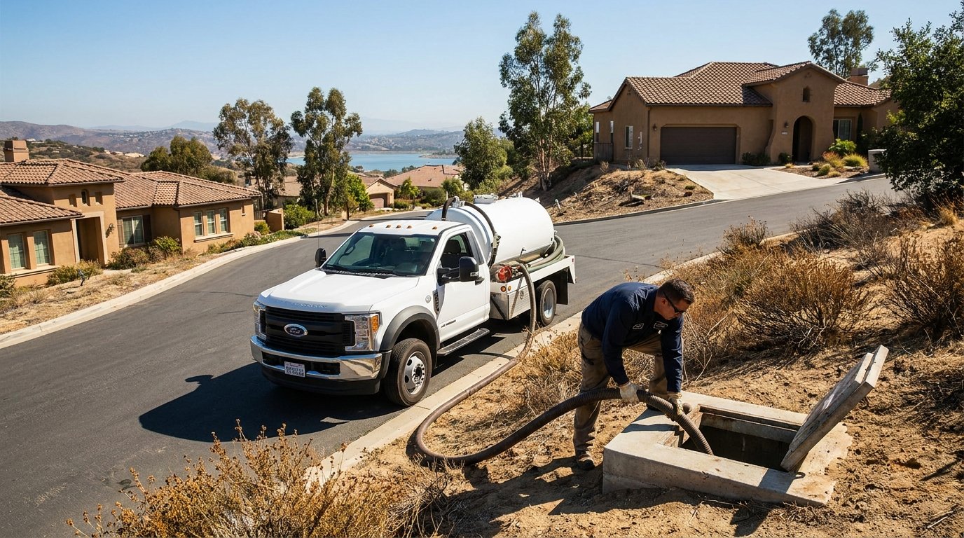 Lakeside septic pumping at a Eucalyptus Hills hillside home