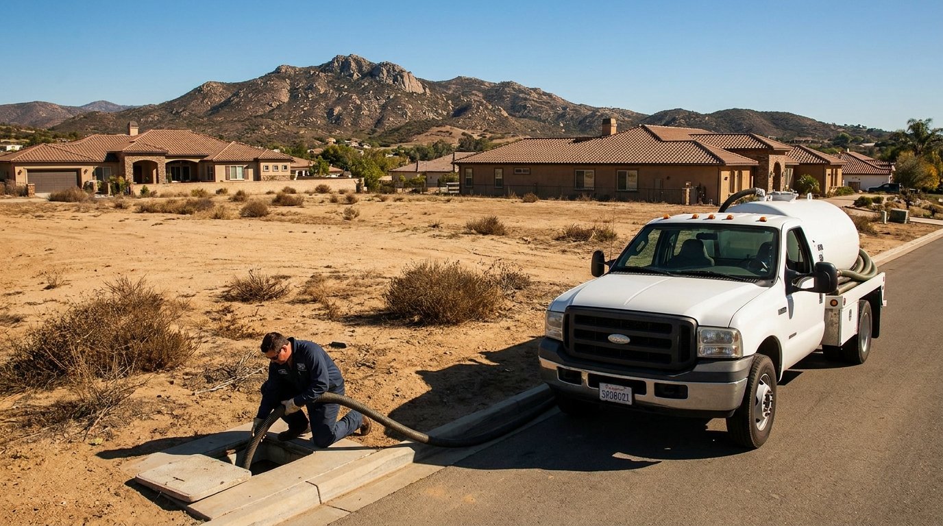 Poway septic pumping at a large-lot home near Iron Mountain