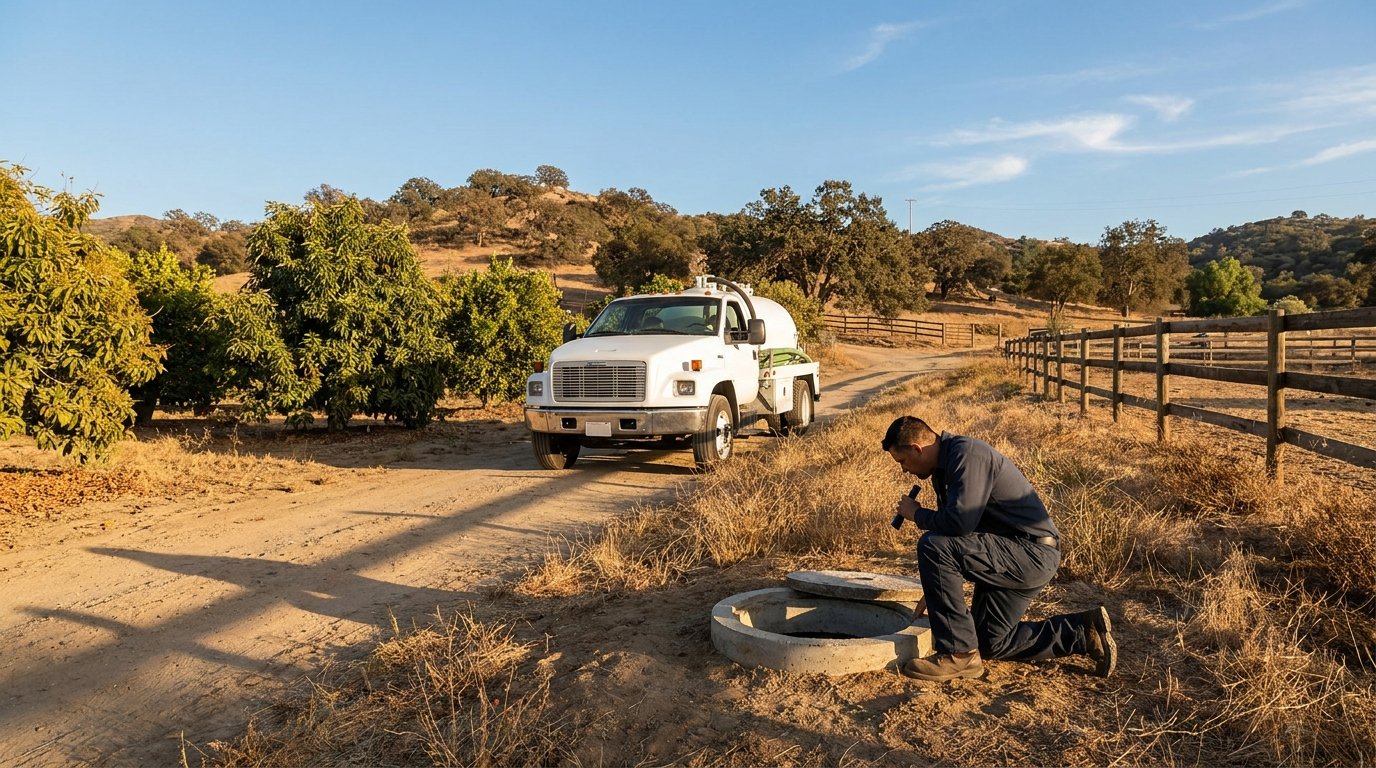 Valley Center septic pumping at a rural grove and ranch property